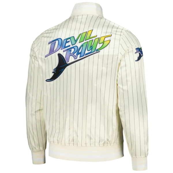 Tampa Bay Rays Pro Standard Cooperstown Pinstripe Full Snap Satin Varsity Cream Jacket 2