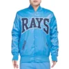 Tampa Bay Rays Pro Standard Crest Emblem Full Snap Sky Blue Satin Varsity Jacket 1