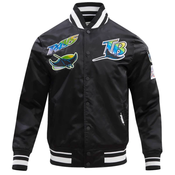 Tampa Bay Rays Pro Standard Full Snap Satin Varsity Black Jacket 1