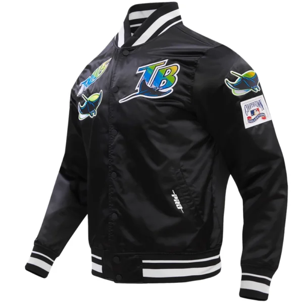Tampa Bay Rays Pro Standard Full Snap Satin Varsity Black Jacket 2