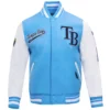 Tampa Bay Rays Pro Standard Sky BlueWhite Wool Leather Varsity Jacket 1