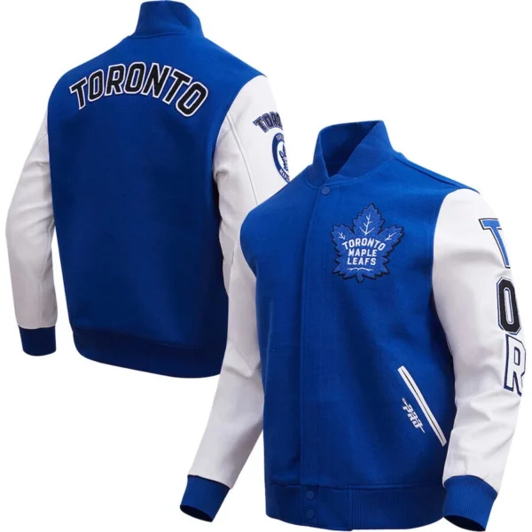 Toronto Maple Leafs Pro Standard Front team Logo BlueWhite Wool Varsity Jacket 3