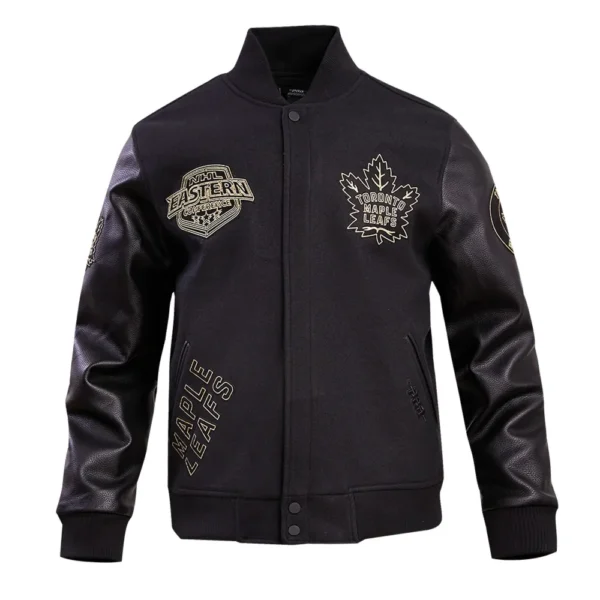 Toronto Maple Leafs Pro Standard Full Black Wool Leather Letterman Varsity Jacket 1