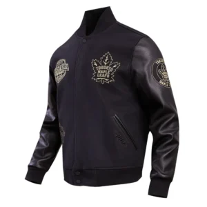 Toronto Maple Leafs Pro Standard Full Black Wool Leather Letterman Varsity Jacket 2