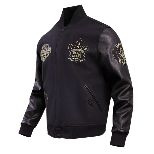 Toronto Maple Leafs Pro Standard Full Black Wool Leather Letterman Varsity Jacket 2