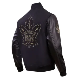 Toronto Maple Leafs Pro Standard Full Black Wool Leather Letterman Varsity Jacket 3