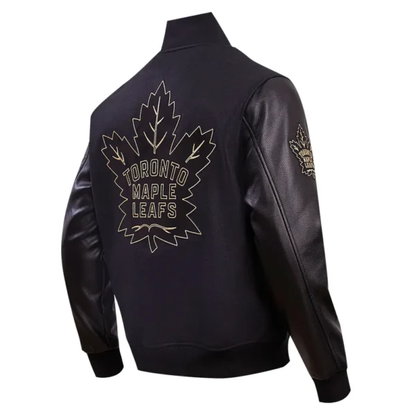 Toronto Maple Leafs Pro Standard Full Black Wool Leather Letterman Varsity Jacket 3