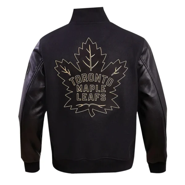Toronto Maple Leafs Pro Standard Full Black Wool Leather Letterman Varsity Jacket 4