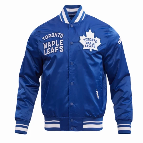 Toronto Maple Leafs Pro Standard Retro Classic Full Snap Blue Satin Varsity Jacket 1