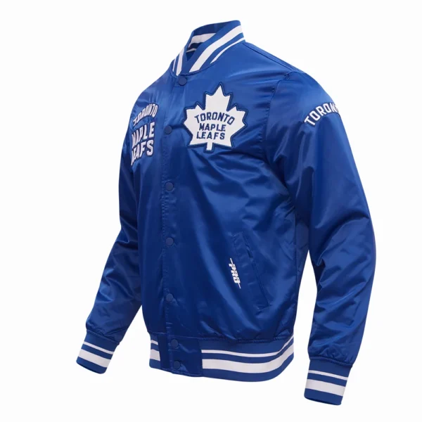 Toronto Maple Leafs Pro Standard Retro Classic Full Snap Blue Satin Varsity Jacket 2
