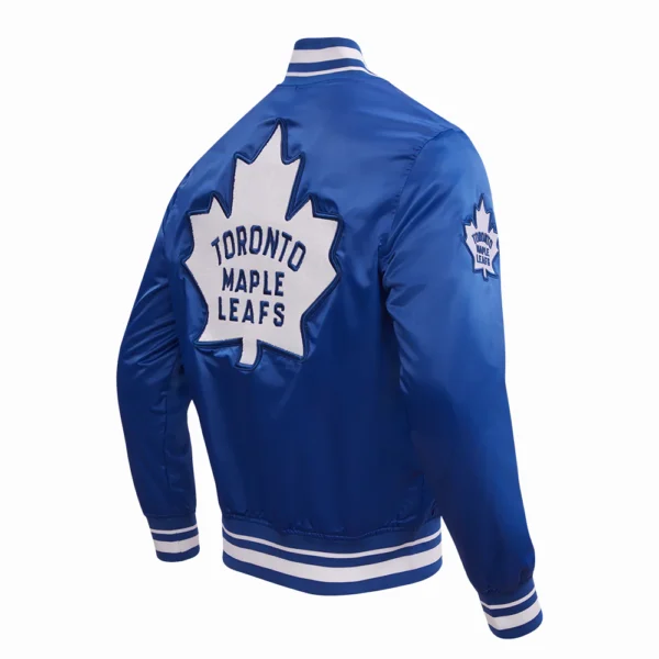 Toronto Maple Leafs Pro Standard Retro Classic Full Snap Blue Satin Varsity Jacket 3