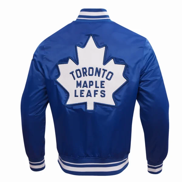 Toronto Maple Leafs Pro Standard Retro Classic Full Snap Blue Satin Varsity Jacket 4