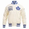 Toronto Maple Leafs Pro Standard Retro Classic Full Snap Cream Satin Varsity Jacket 1