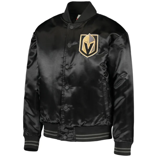 Vegas Golden Knights Black Gifted Goalie Full Snap Satin Varsity Black Jacket 1