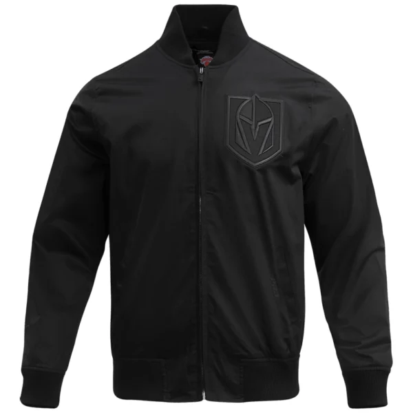 Vegas Golden Knights Neutral Twill Black Full Zip Satin Varsity Jacket 1