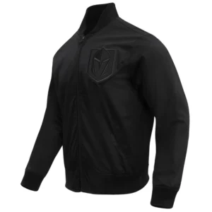Vegas Golden Knights Neutral Twill Black Full Zip Satin Varsity Jacket 2