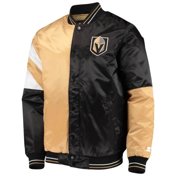 Vegas Golden Knights Starter The Leader Black Golden Full Snap Satin Varsity Jacket 1