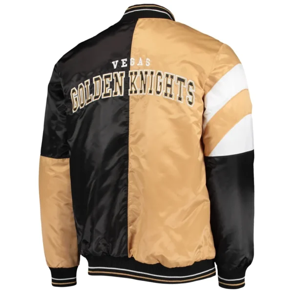 Vegas Golden Knights Starter The Leader Black Golden Full Snap Satin Varsity Jacket 2