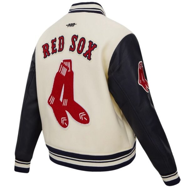 Womens Boston Red Sox Baseball Team Players CreamBlack Wool Leather Varsity Jacket 3