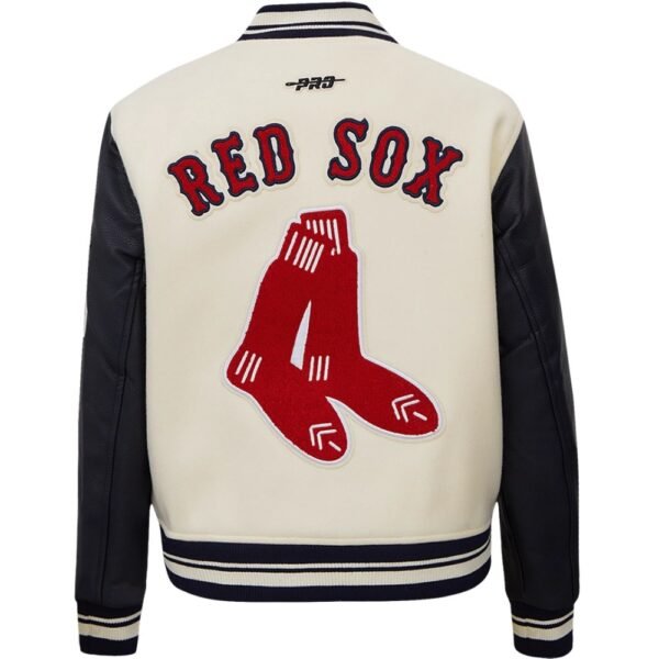 Womens Boston Red Sox Baseball Team Players CreamBlack Wool Leather Varsity Jacket 4