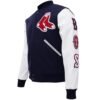 Womens Boston Red Sox Classic Rib Knitted Wool Leather Letterman Varsity Jacket 1