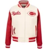 Womens Cincinnati Reds Pro Standard Baseball Team Players Red Letterman Varsity Jacket 1