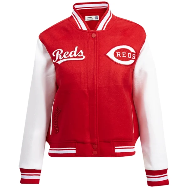 Womens Cincinnati Reds Pro Standard Red Wool Leather Letterman Varsity Jacket 1