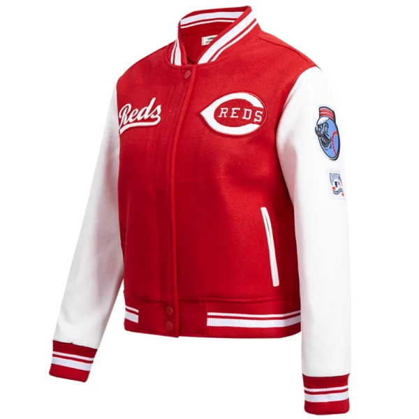 Womens Cincinnati Reds Pro Standard Red Wool Leather Letterman Varsity Jacket 3