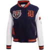 Womens Detroit Tigers Pro Standard Navy Wool Leather Letterman Varsity Jacket 1