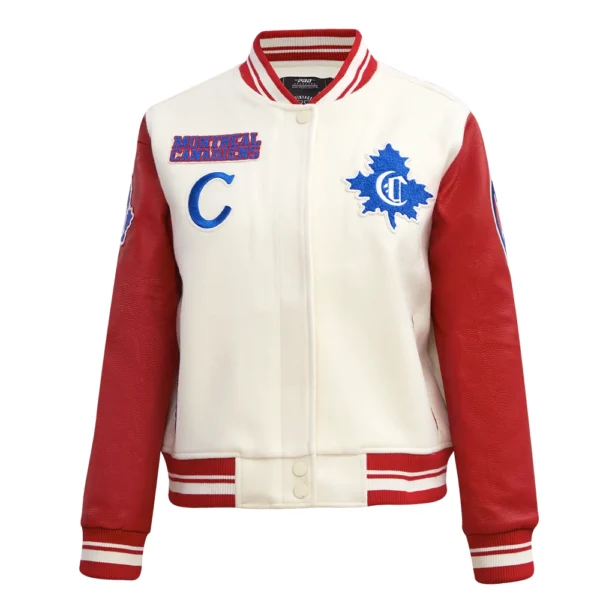 Womens Montreal Canadiens Pro Standard Retro Classic Wool Leather Letterman Varsity Jacket 1