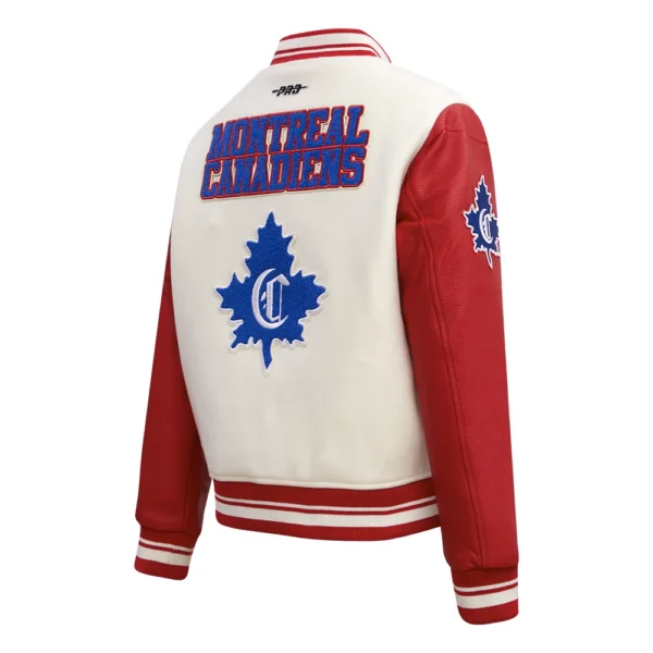 Womens Montreal Canadiens Pro Standard Retro Classic Wool Leather Letterman Varsity Jacket 3