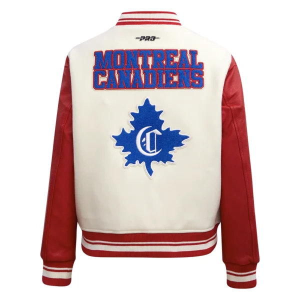 Womens Montreal Canadiens Pro Standard Retro Classic Wool Leather Letterman Varsity Jacket 4