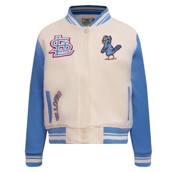 Womens St. Louis Cardinals Pro Standard Retro Classic White Sky Blue Letterman Varsity Jacket 1