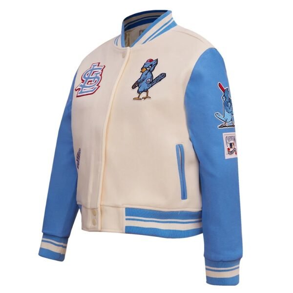 Womens St. Louis Cardinals Pro Standard Retro Classic White Sky Blue Letterman Varsity Jacket 2