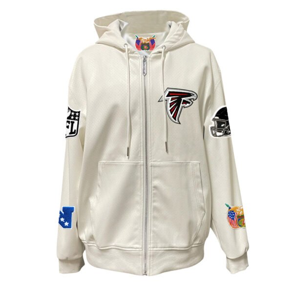 Atlanta Falcons NFL Lightweight Zip up White Leather Hooded Jacket 1