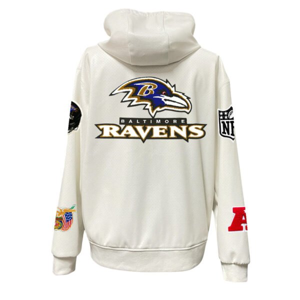 Baltimore Ravens NFL Lightweight Zip up White Leather Hooded Jacket 2