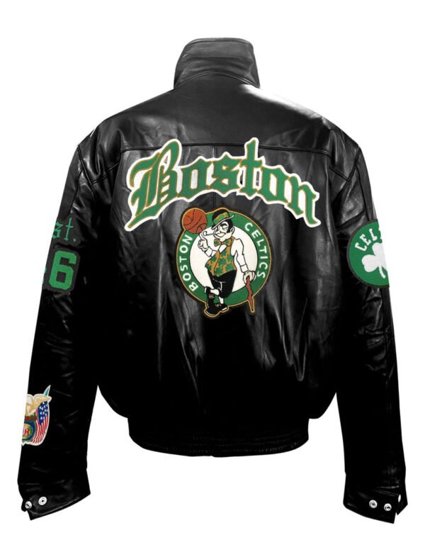 Boston Celtics Jeff Hamilton NBA Puffer Old English Full Black Leather Jacket 1