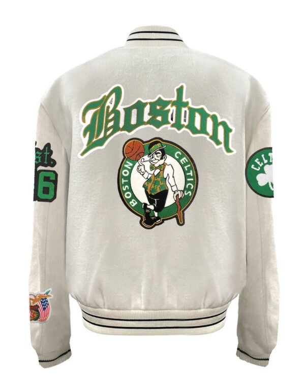 Boston Celtics NBA Jeff Hamilton All Wool Old English Varsity White Jacket 1