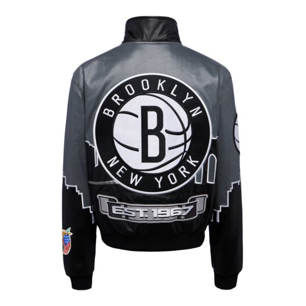 Brooklyn Nets Skyline Jeff Hamilton NBA Black Gray Leather Jacket 2
