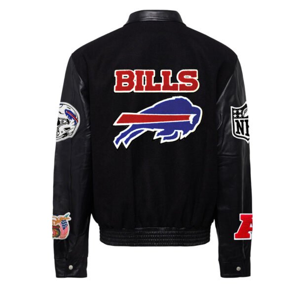 Buffalo Bills NFL BlackBlack Wool Leather Letterman Varsity Jacket 1