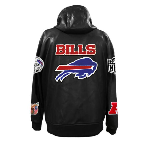 Buffalo Bills NFL Lightweight Zip up Black Leather Hooded Jacket 2