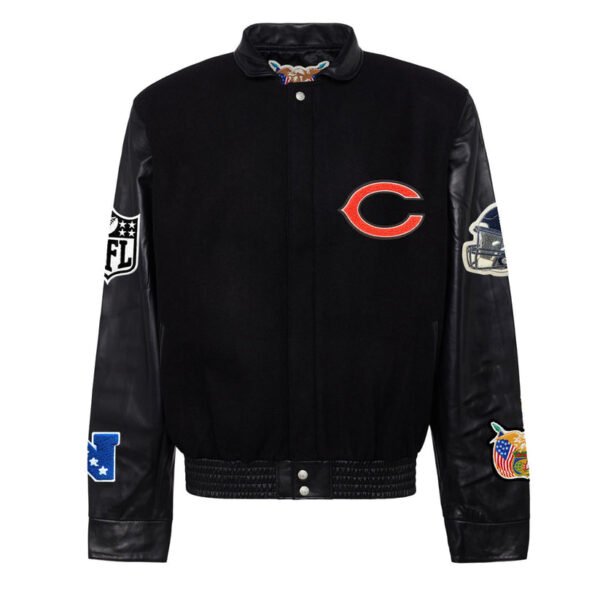 Chicago Bears NFL Black Wool Leather Letterman Varsity Jacket 2