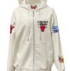 Chicago Bulls NBA Lightweight Zip up White Leather Hooded Jacket 1