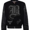 Chicago Bulls NBA Old English BlackBlack Wool Leather Letterman Varsity Jacket 1