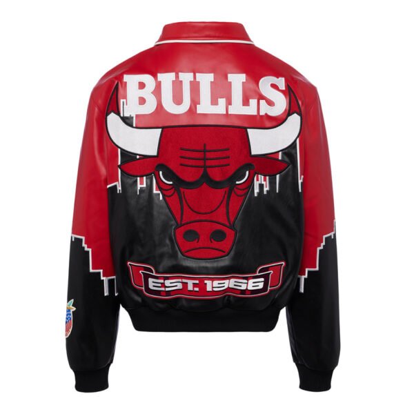 Chicago Bulls Skyline NBA Black Red Leather Jacket 2