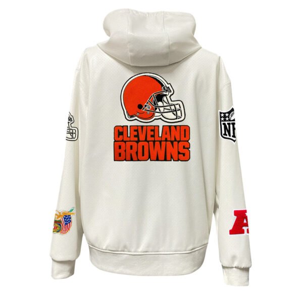 Cleveland Browns NFL Lightweight Zip up White Leather Hooded Jacket 2