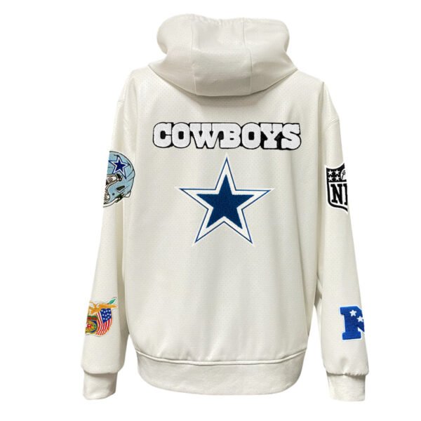 Dallas Cowboys Lightweight NFL Lightweight Zip up White Leather Hooded Jacket 2