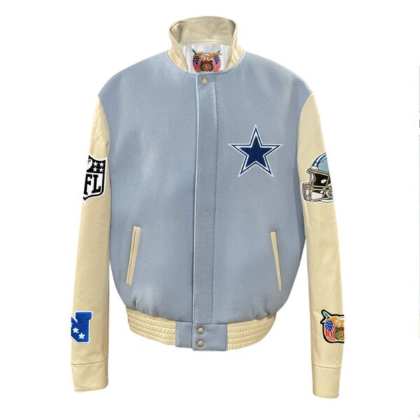 Dallas Cowboys NFL Baby Blue Wool Leather Letterman Varsity Jacket 2