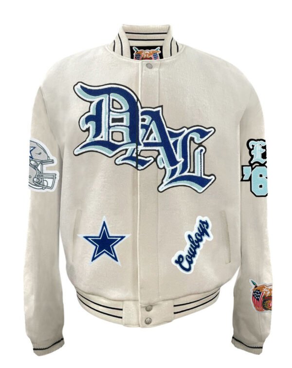Dallas Cowboys Old English NFL Wool Varsity White Jacket 2