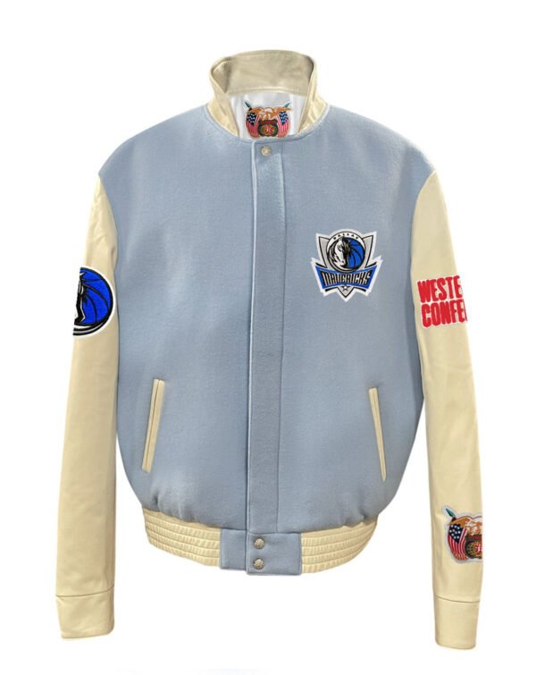 Dallas Mavericks NBA Baby Blue Wool Leather Letterman Varsity Jacket 2